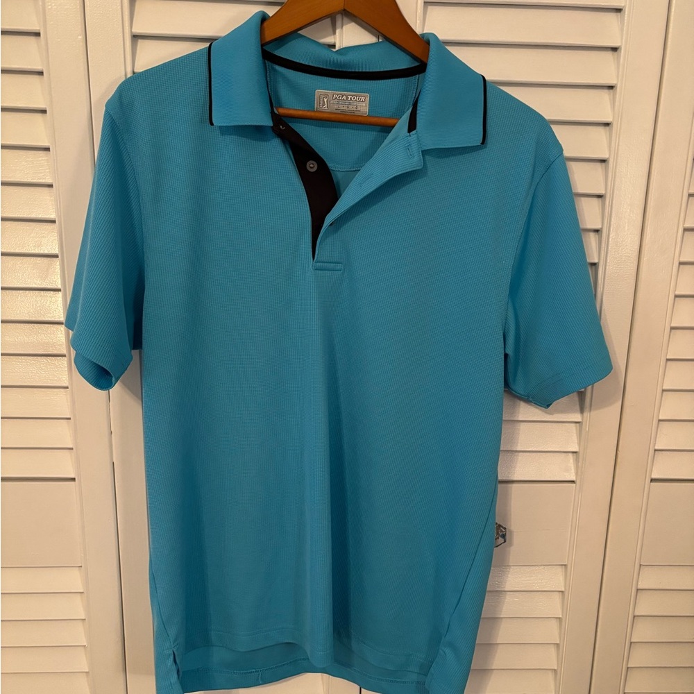 PGA Tour Blue fitted collared golf polo shirt Large